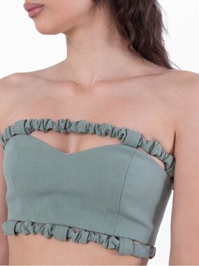 Ganni Green Strapless Crop Top Size 38